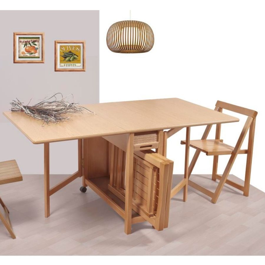 Yemek masasi-mesa de comedor plegable, mueble redondo multifuncional con 4  sillas, a la moda