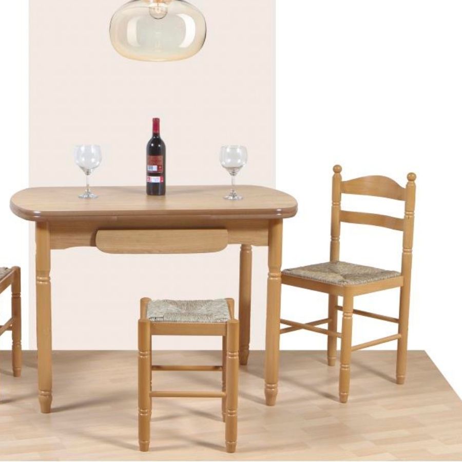 Conjunto de mesa de cocina extensible más sillas y taburetes potes, lalín y  rubí